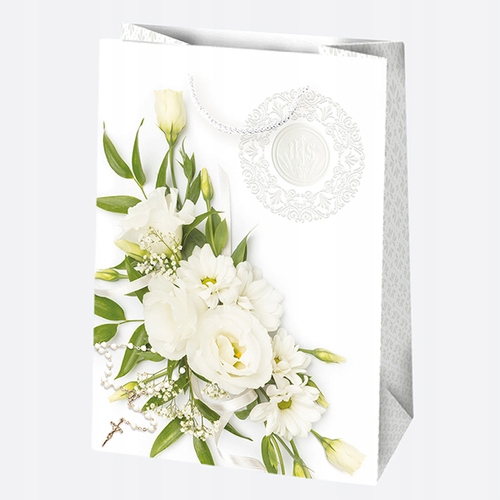 Torba ozdobna Komunia białe Kwiaty 23x32x11cm