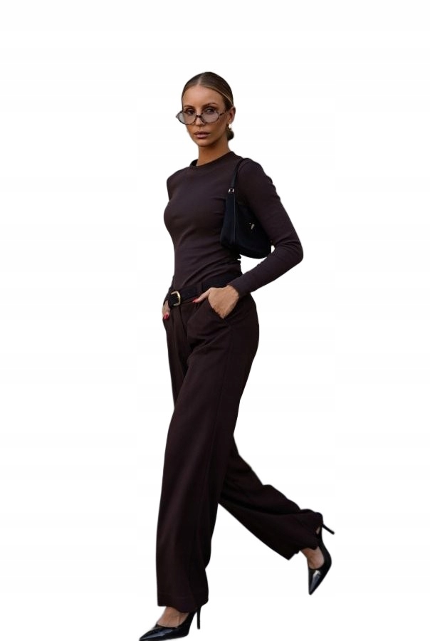 Elegantní Široké Kalhoty S Kapsami, Čokoládově Hnědá Barva