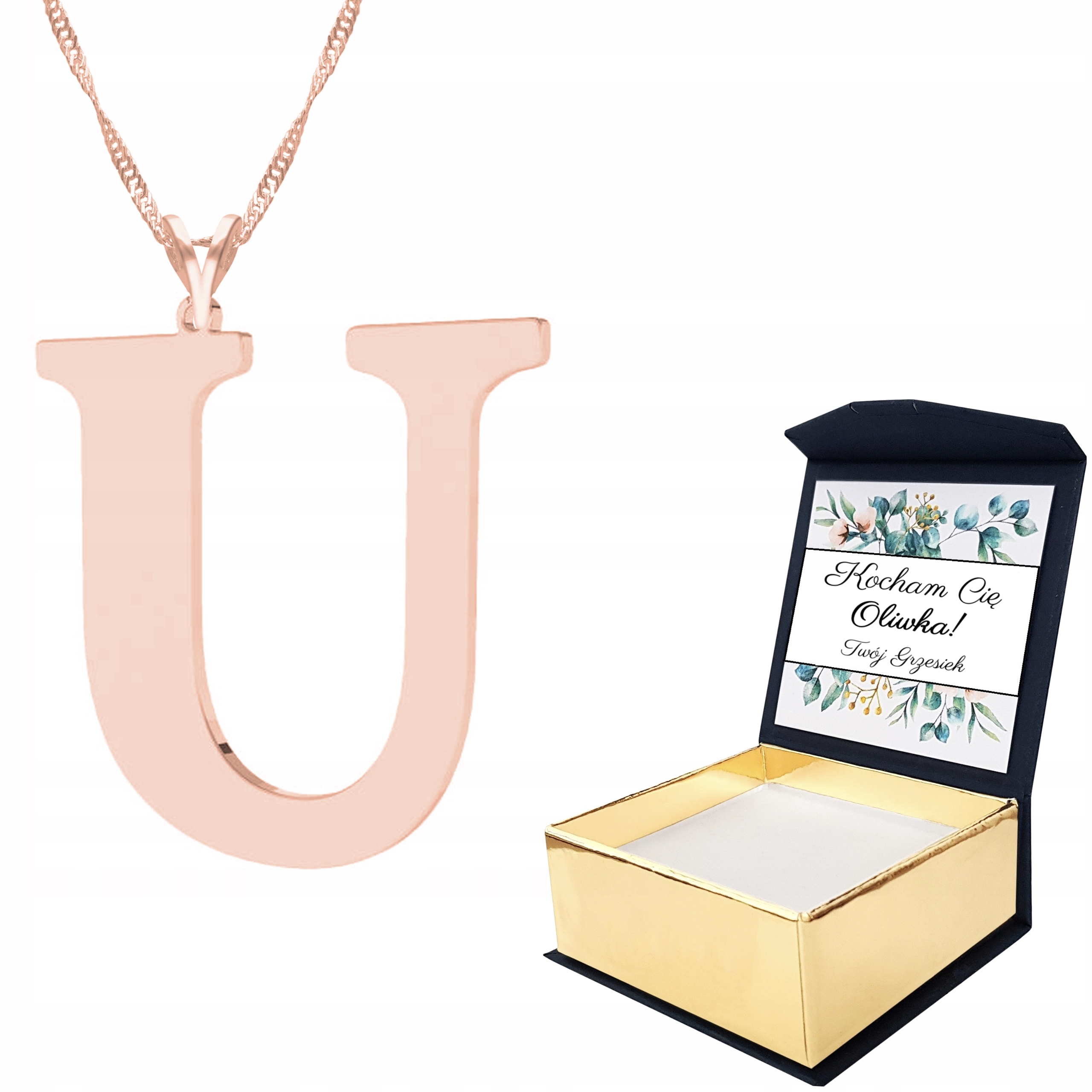 Náhrdelník růžové zlato Písmeno U Vlastní Potisk