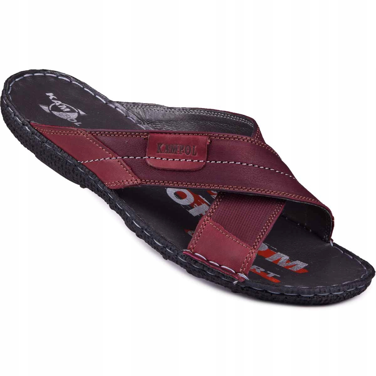 Klapki męskie skórzane skóra polskie bordo 42