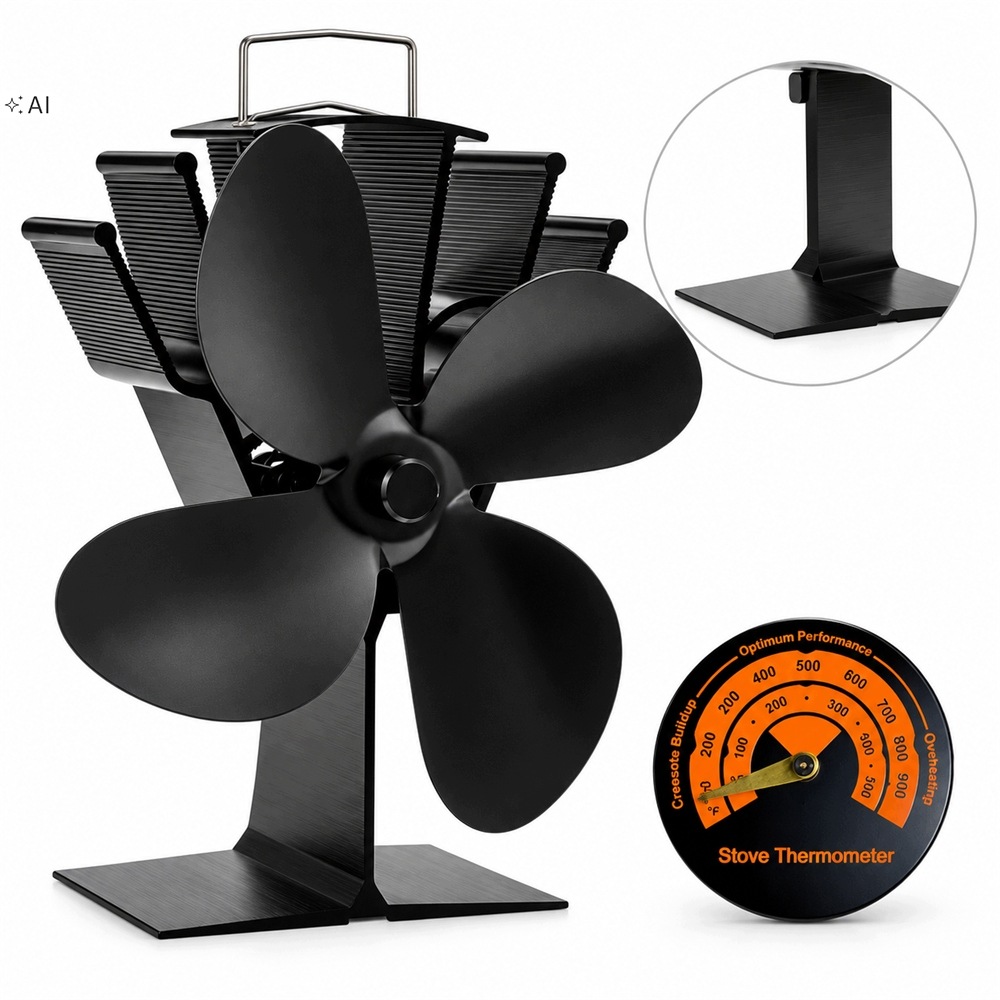 Termoelektrický Krbový Ventilátor Napájený Teplem, Tichý Ventilátor, Černý