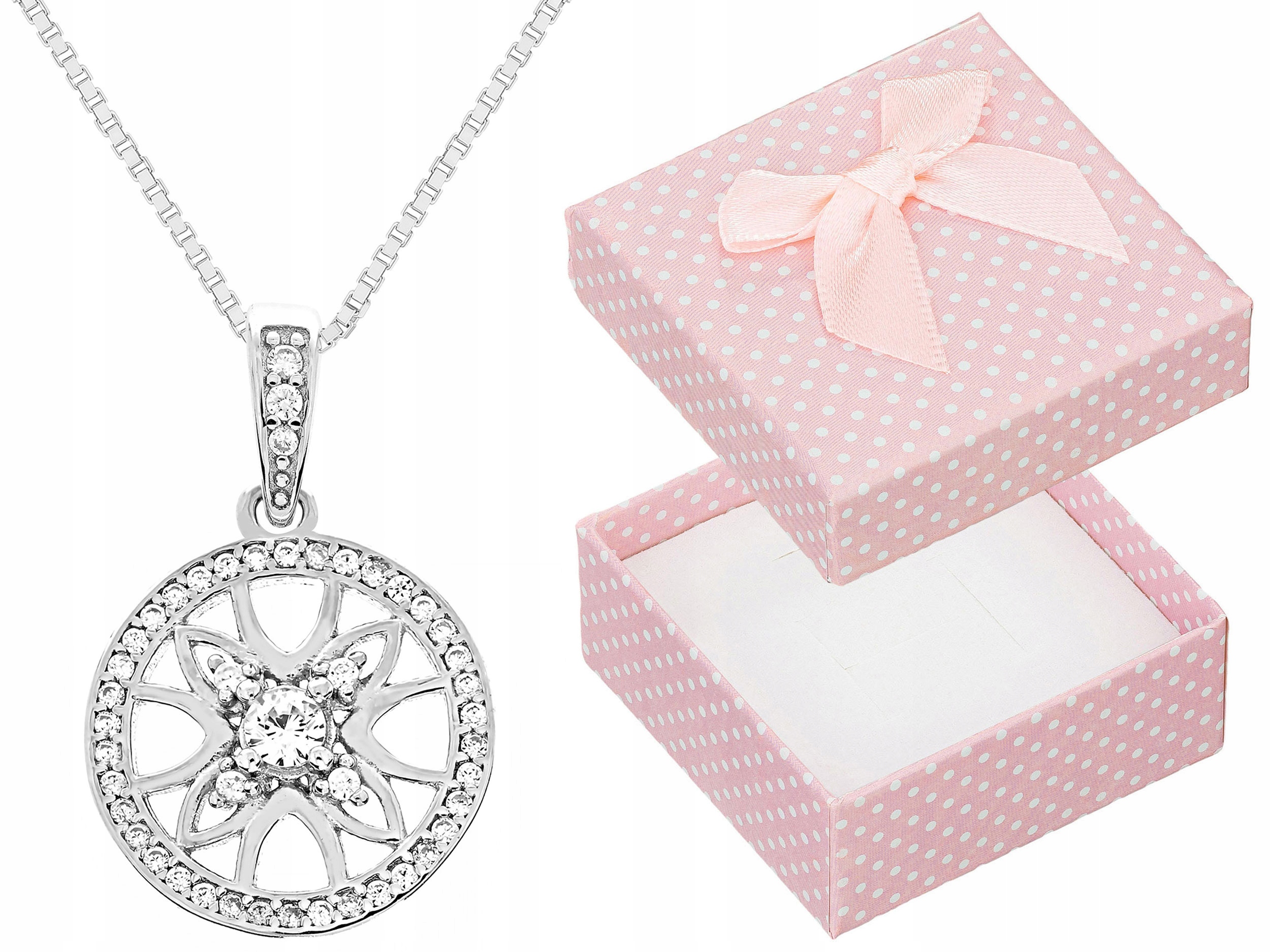 Dlouhý Stříbrný Ažurový Kulatý Náhrdelník Rozeta se Zirkony Kolo Stříbro 90