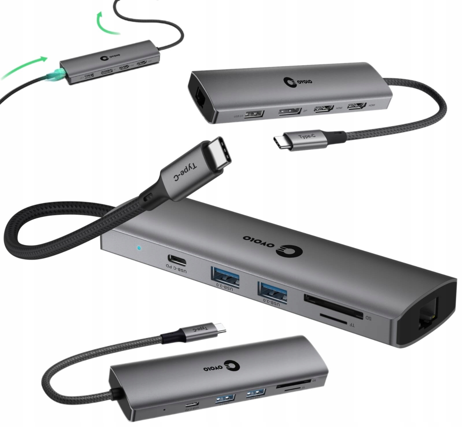 Replikator Portów Usb-c Pd 100W 4xUSB 3.0 2.0 2xHDMI RJ45 Vga do Laptopa Pc