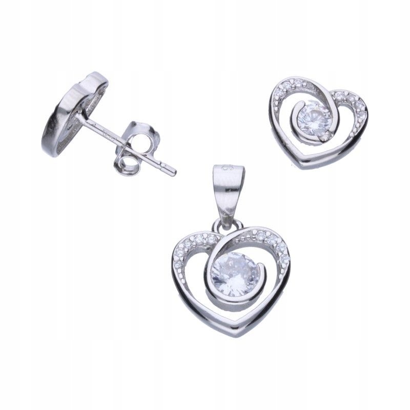 Sada stříbrných šperků 925, přívěsek a náušnice srdce jako dárek