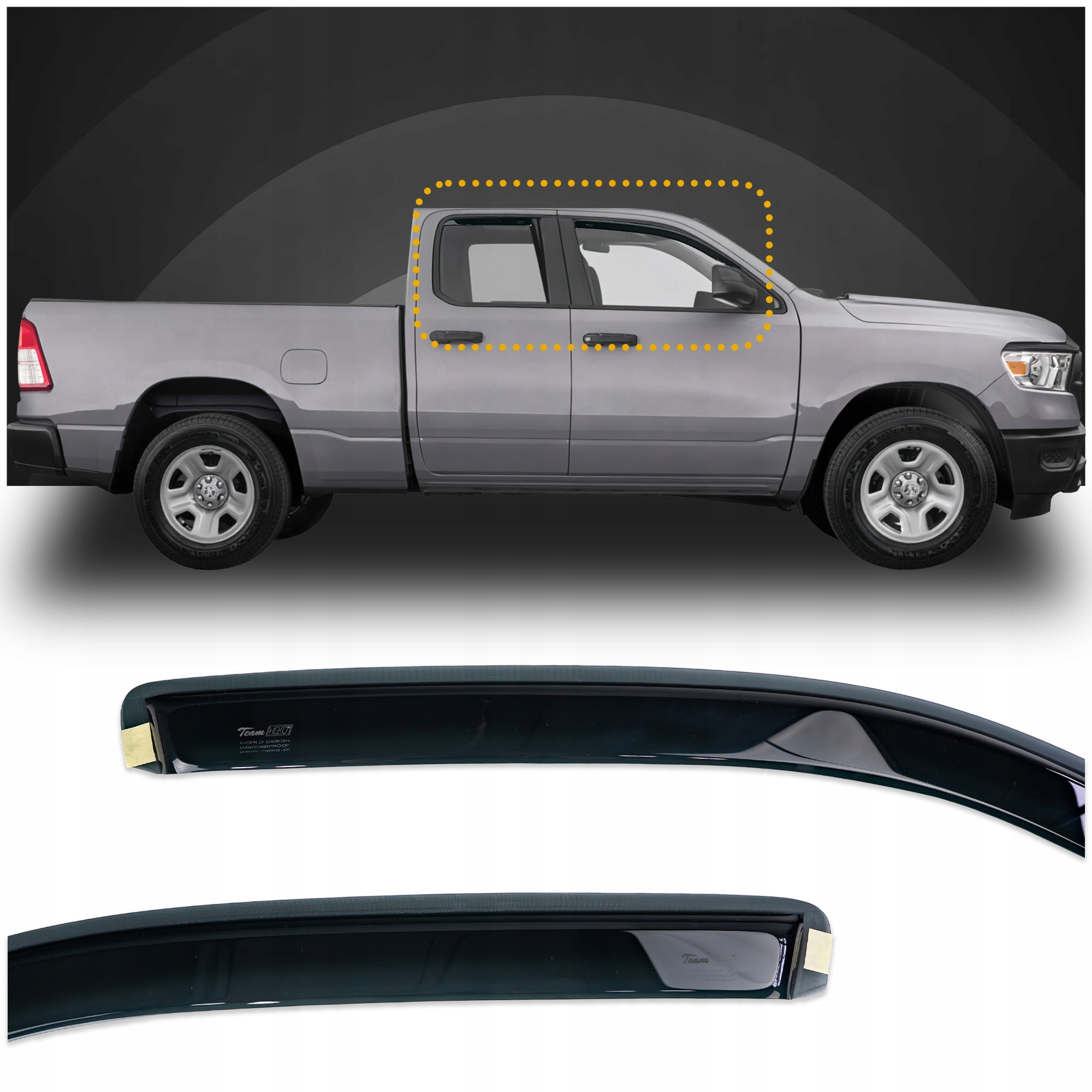 Deflektory krytu bočných skiel Heko pre Ram 1500 II 2019- Pick-up 4 ks