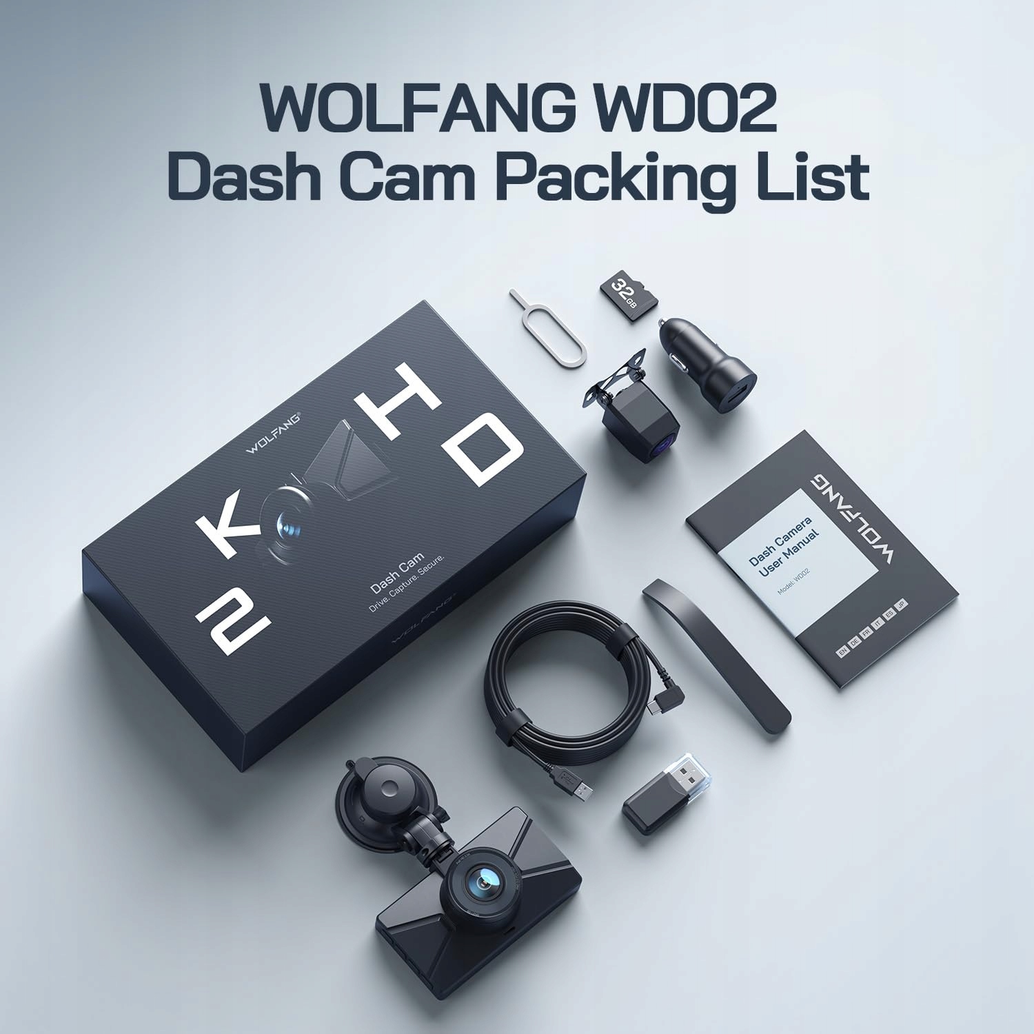 WOLFANG Kamera Samochodowa 2,5K+1080P Przód Tył Ultra Nocny Widok 170° — miniatura 8