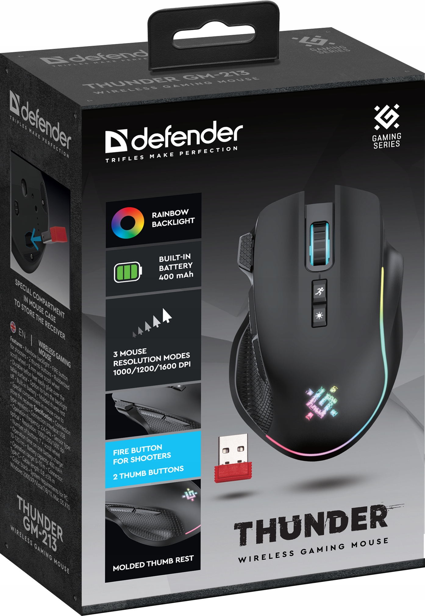 MYSZ DEFENDER GM-213 THUNDER RF 1600dpi 8P CZARNA — 14