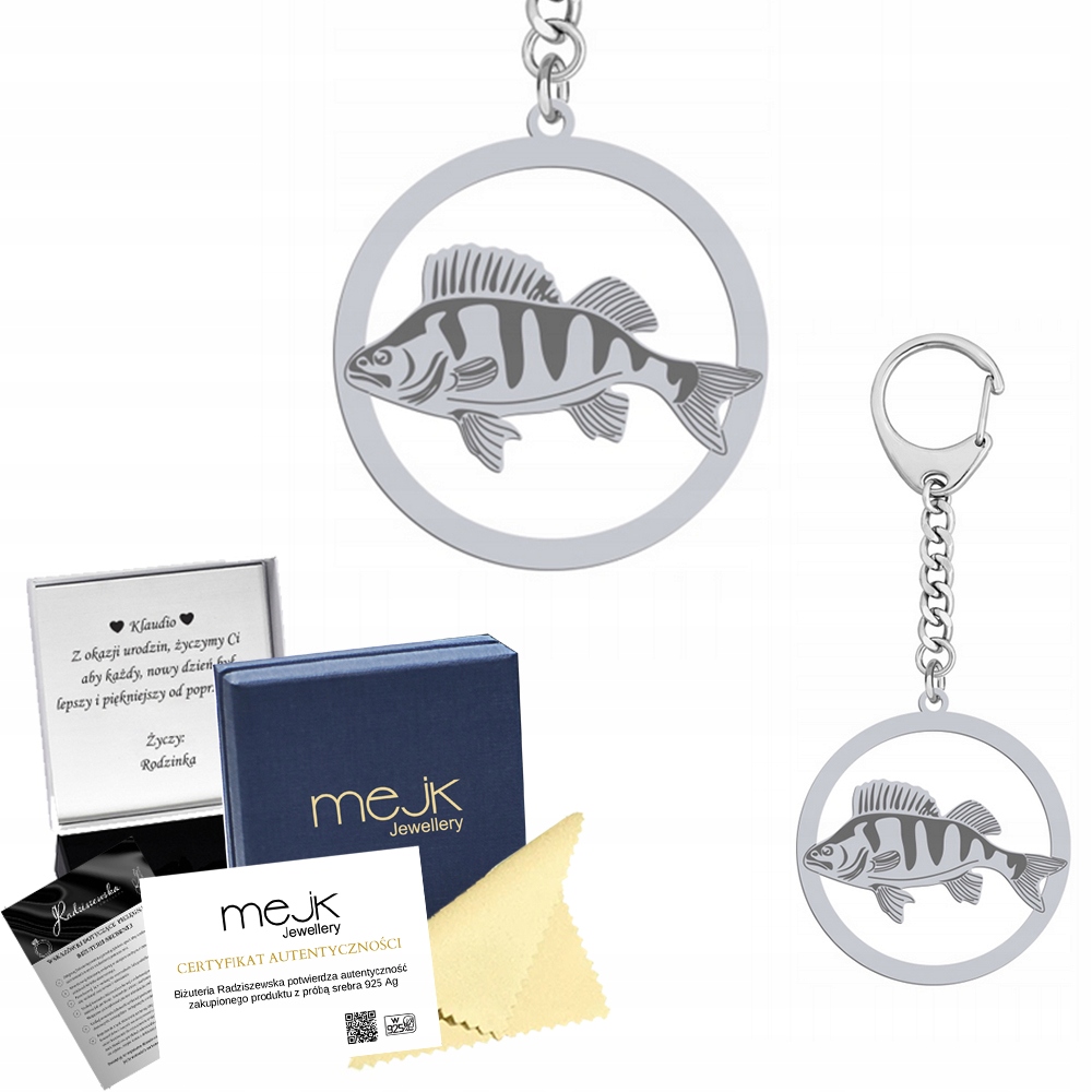 Přívěsek Na Klíče Stříbrný na klíče Okoun 925 Šperky Dárek Žena Gravírování Bonus