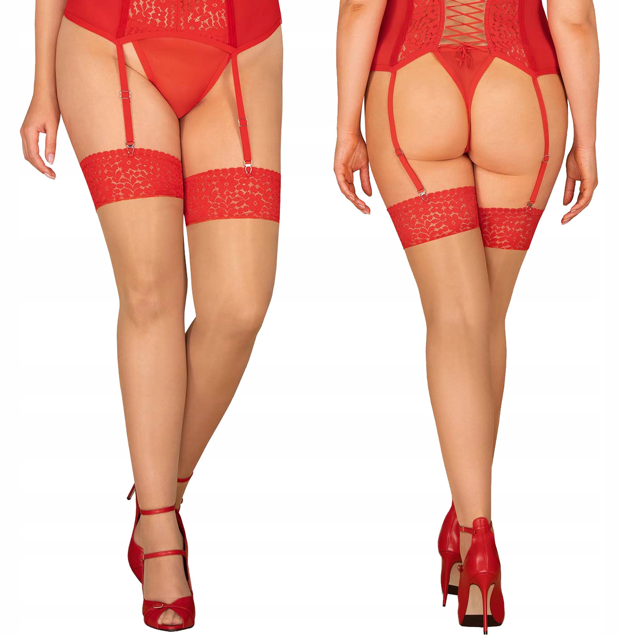 

Obsessive Blossmina Pończochy do pasa Red 6XL/7XL