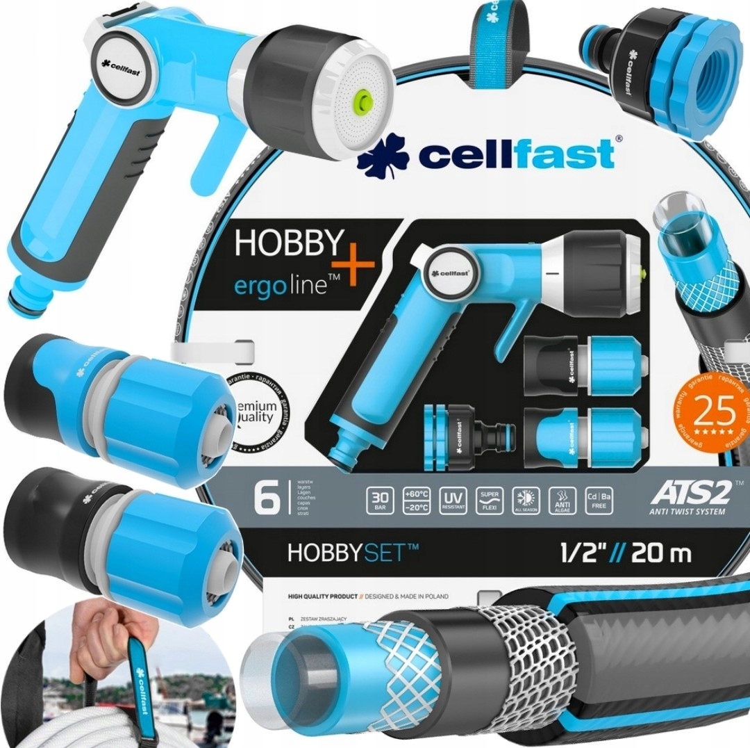 Zestaw zraszający z wężem Cellfast Hobby ATS2 1/2" 20m 16-209 złączki