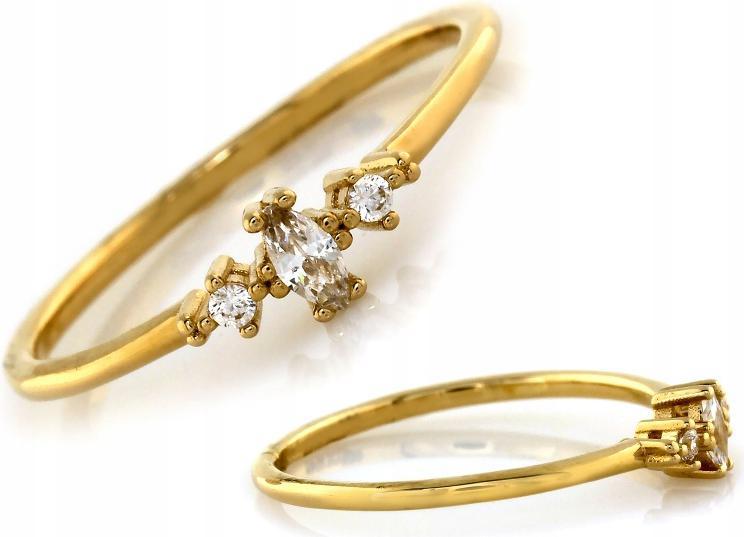 Zlatý prstýnek 585 jemný s zirkony pro zásnuby, velikost 15 14k