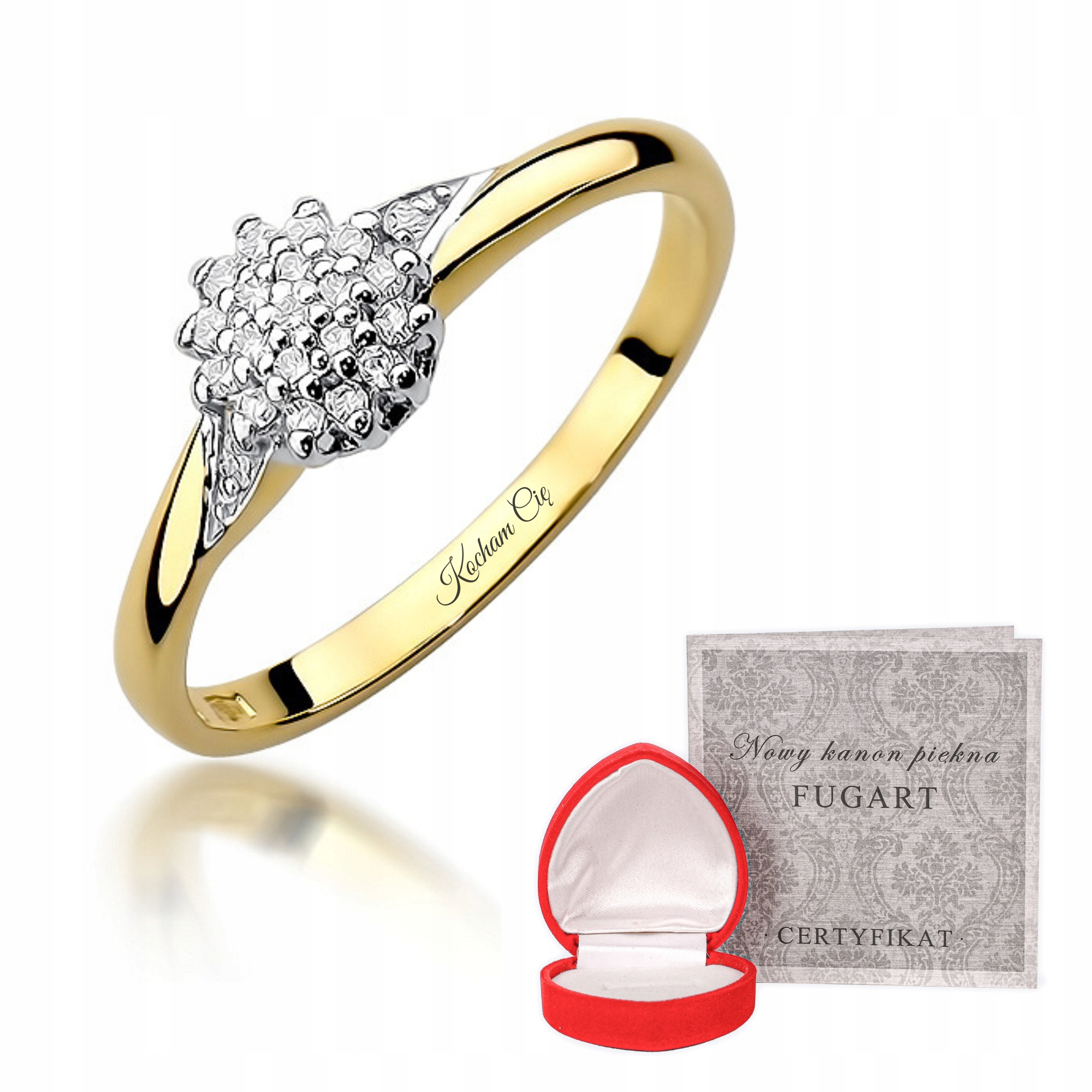 Zlatý Zásnubní Prstýnek 585 S Diamanty Gravírování Bonus r21
