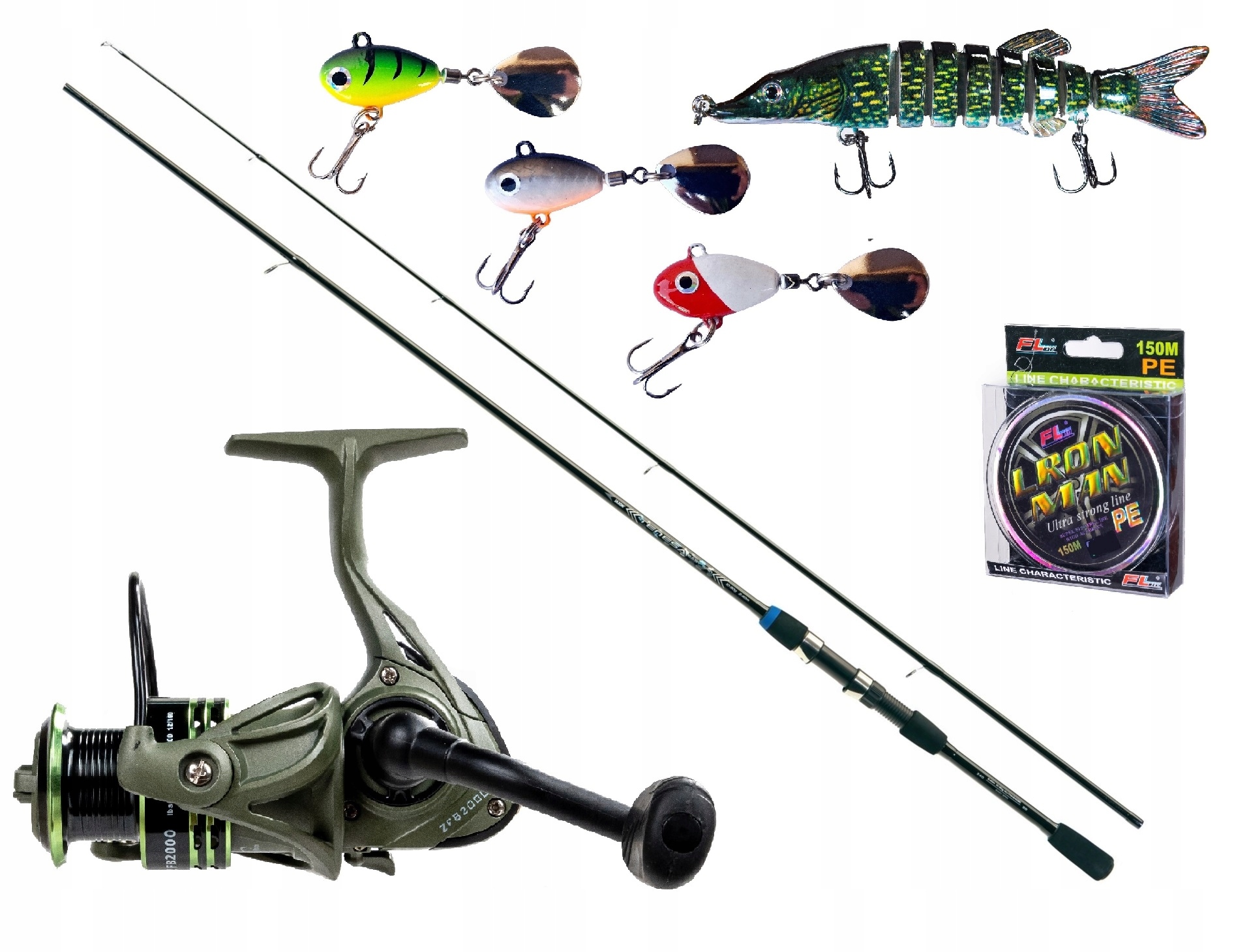 Zestaw Spinningowy Wędka Jaxon na Sandacza Kołowrotek Plecionka Wobler