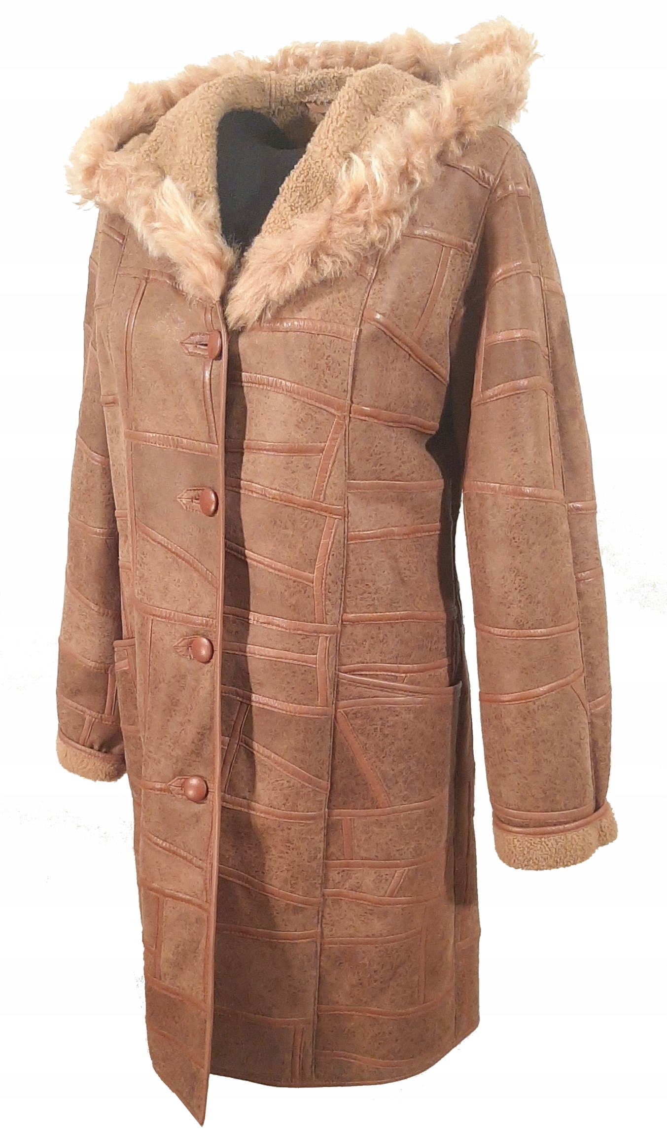 Kożuch Damski 38 RUDY KAPTUR NATURALNY CIEPŁY N1 Kaptur z kapturem