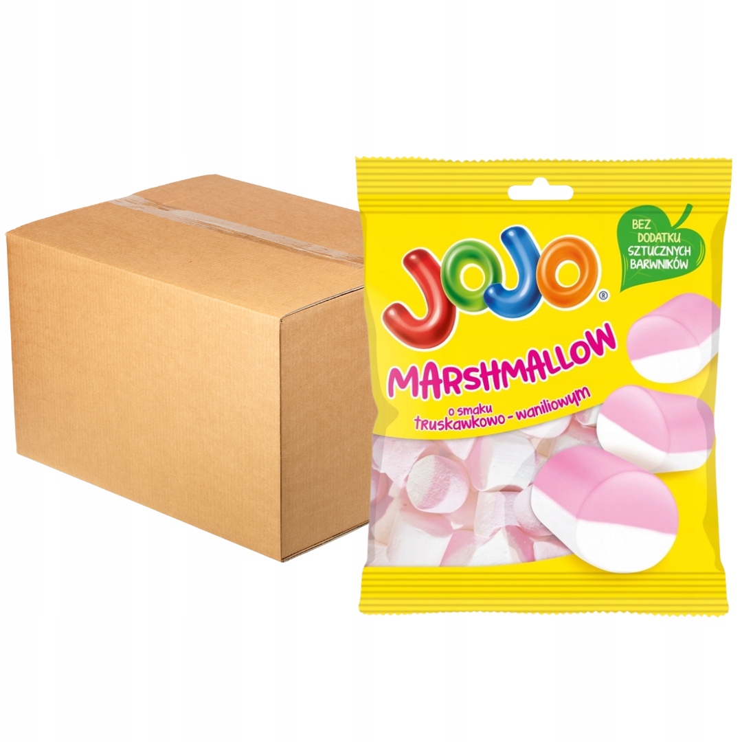 Jojo Marshmallow Pianki o smaku truskawkowo-waniliowym 86 g x 24 sztuk
