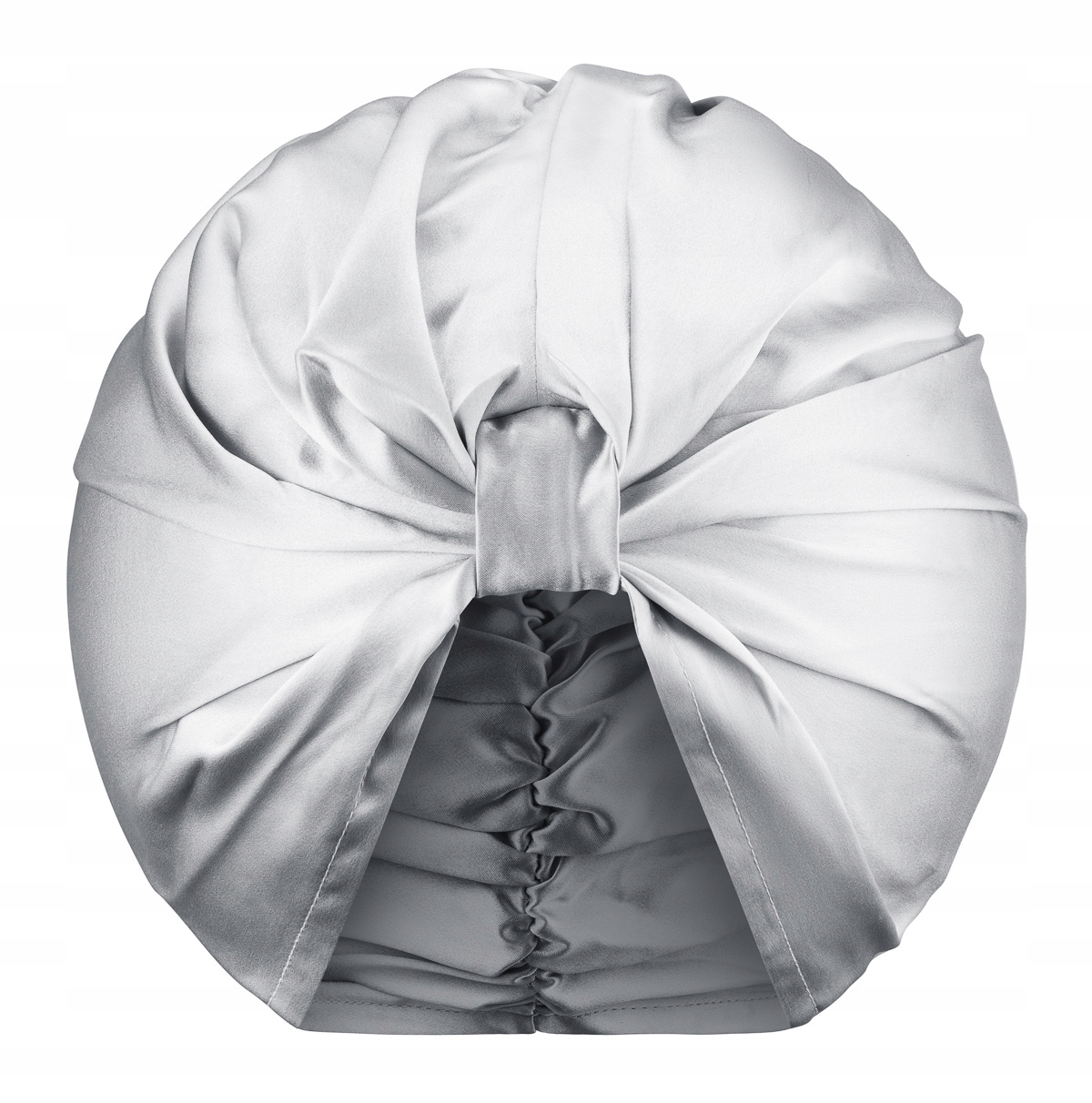 100% Hedvábný Dvouvrstvý Turban Zavoj Stylová čepice na vlasy stříbrná