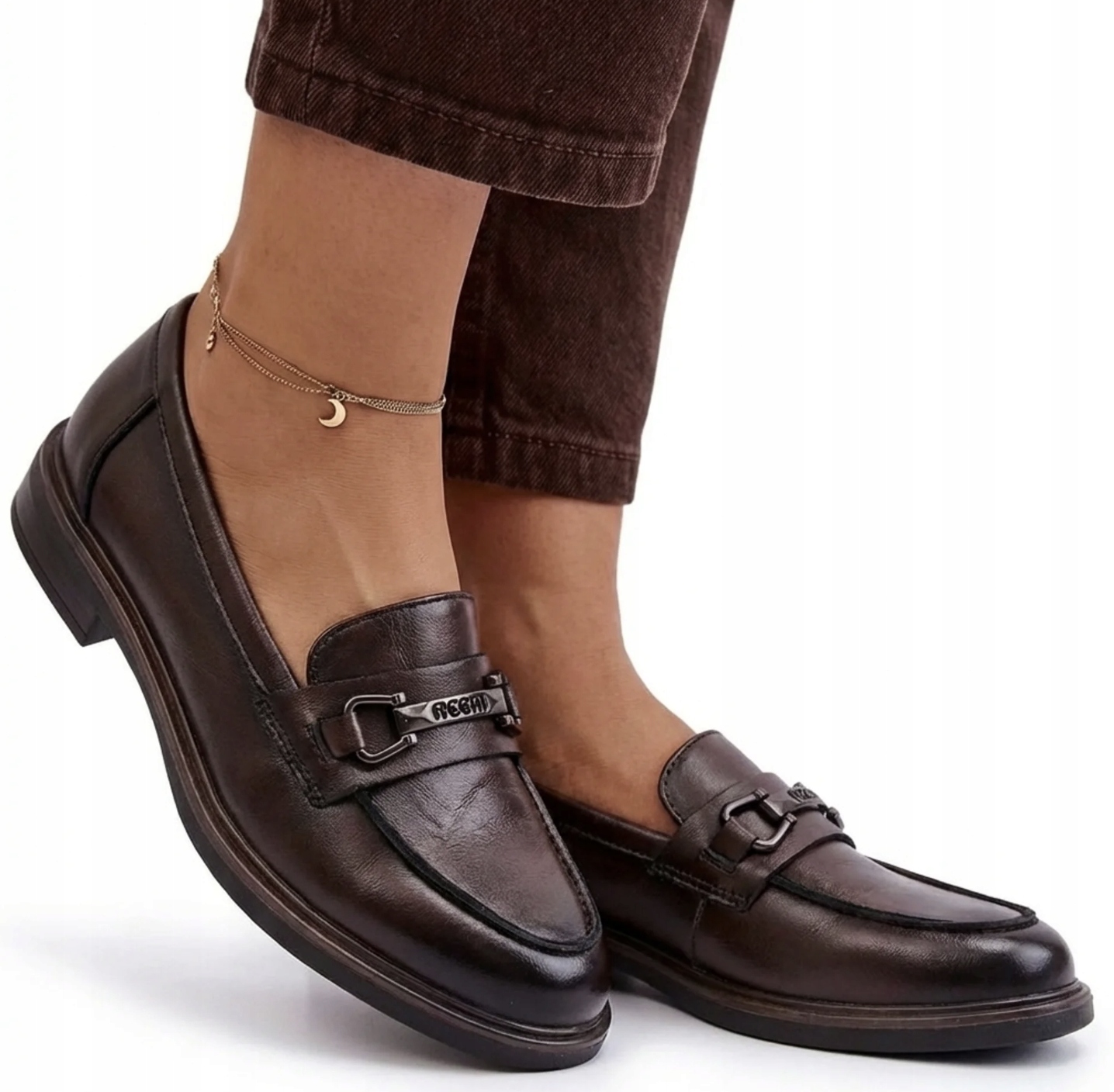 Czekoladowe Skórzane Mokasyny Półbuty Damskie Vinceza 39983 Buty Brązowe 39