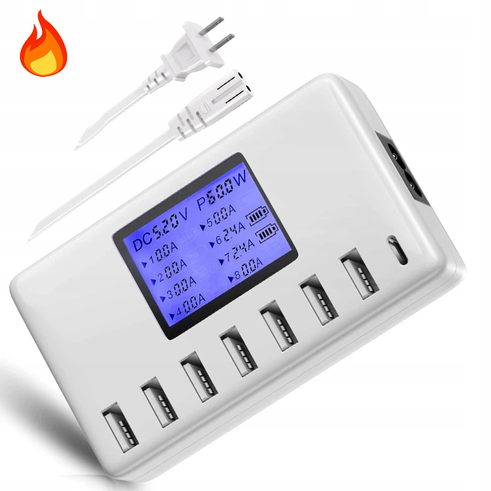 Kompaktní Přenosná Nabíjecí Stanice 60W 8USB Type-c Pro Kancelářský Dům