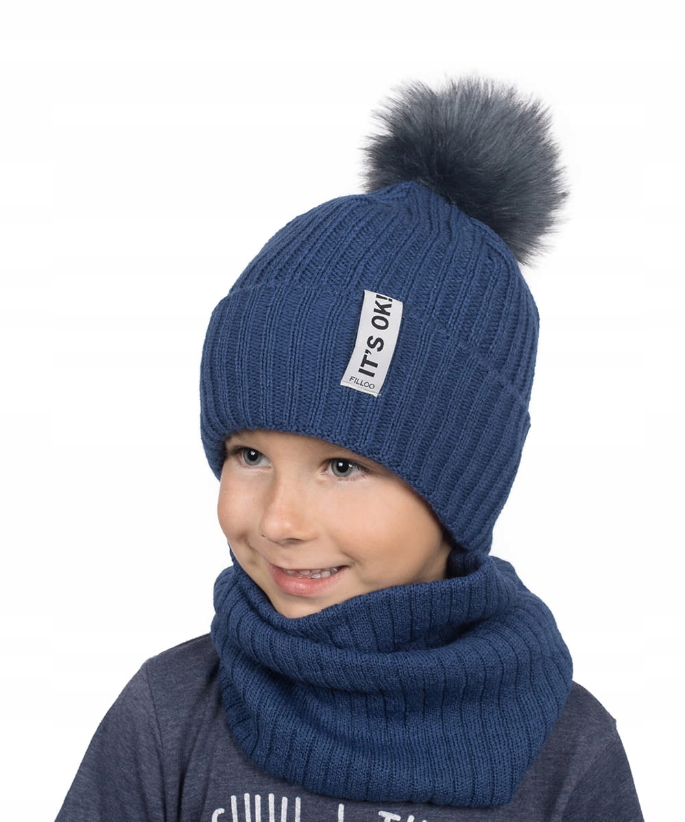 

Komplet Chłopięcy Czapka Komin Prążek Jeans 52-56