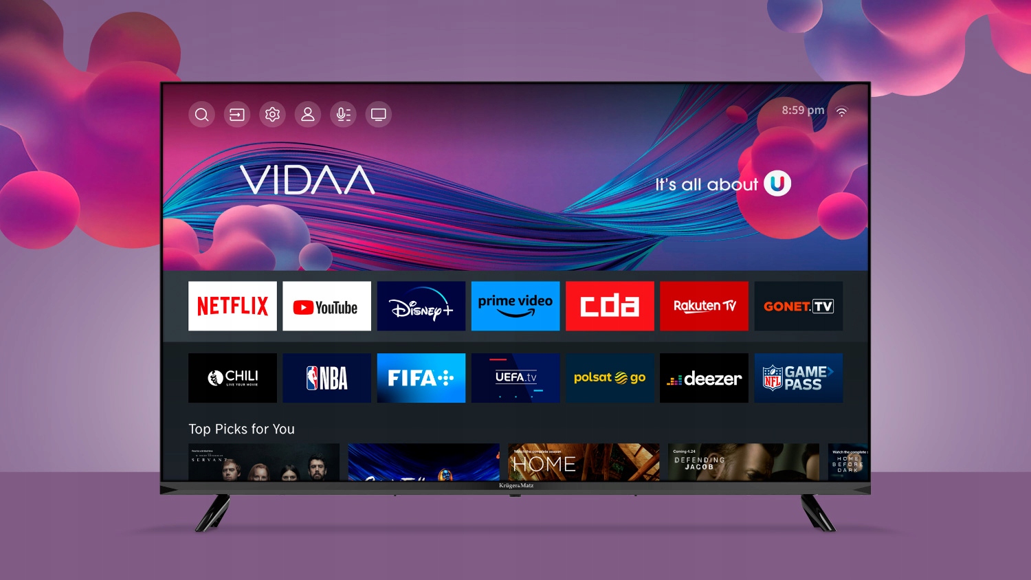 TELEWIZOR KRUGER DVB-T2 FHD 40'' SMART TV VIDAA Typ telewizora LED