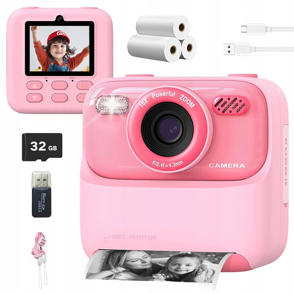 Fotoaparát Pro Děti S 32 Gb Instantním Tiskem 1200 Mah S Velkou Obrazovkou