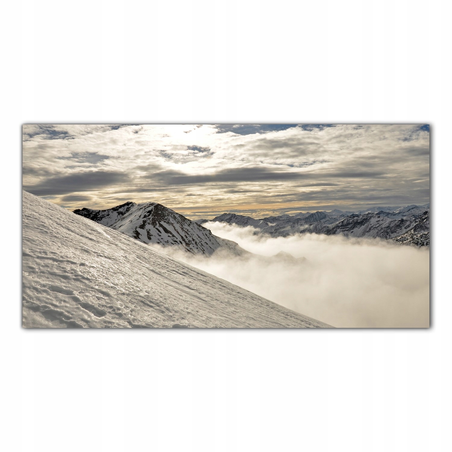 Zima Mlha Hory Sníh 140x70 Panel sklo do kuchyně