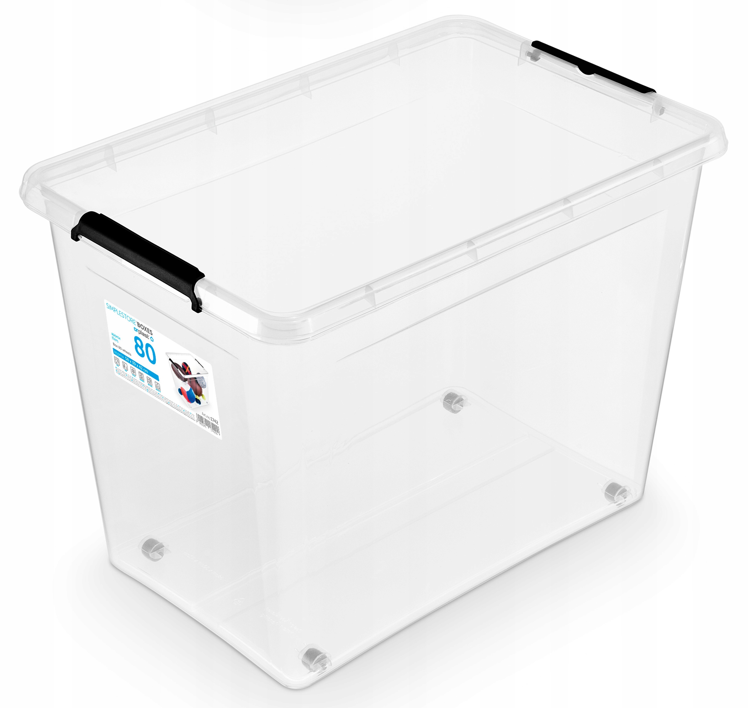 2 x POJEMNIK PLASTIKOWY PUDEŁKO NA ZABAWKI Z POKRYWĄ NA KÓŁKACH 80 l Kod producenta 1844