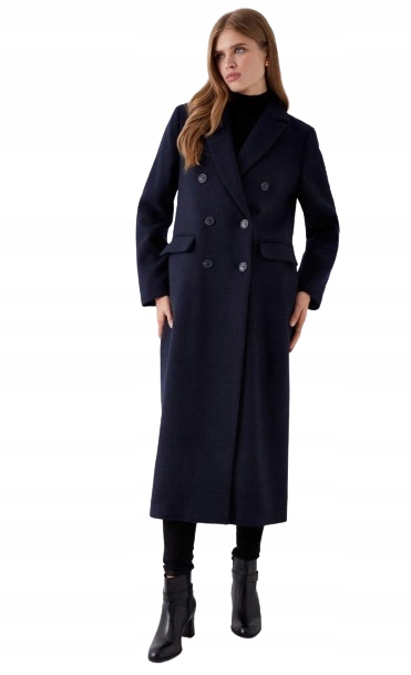 Dámský Dvouřadý Kabát, Modrá Barva, 46 Hkh