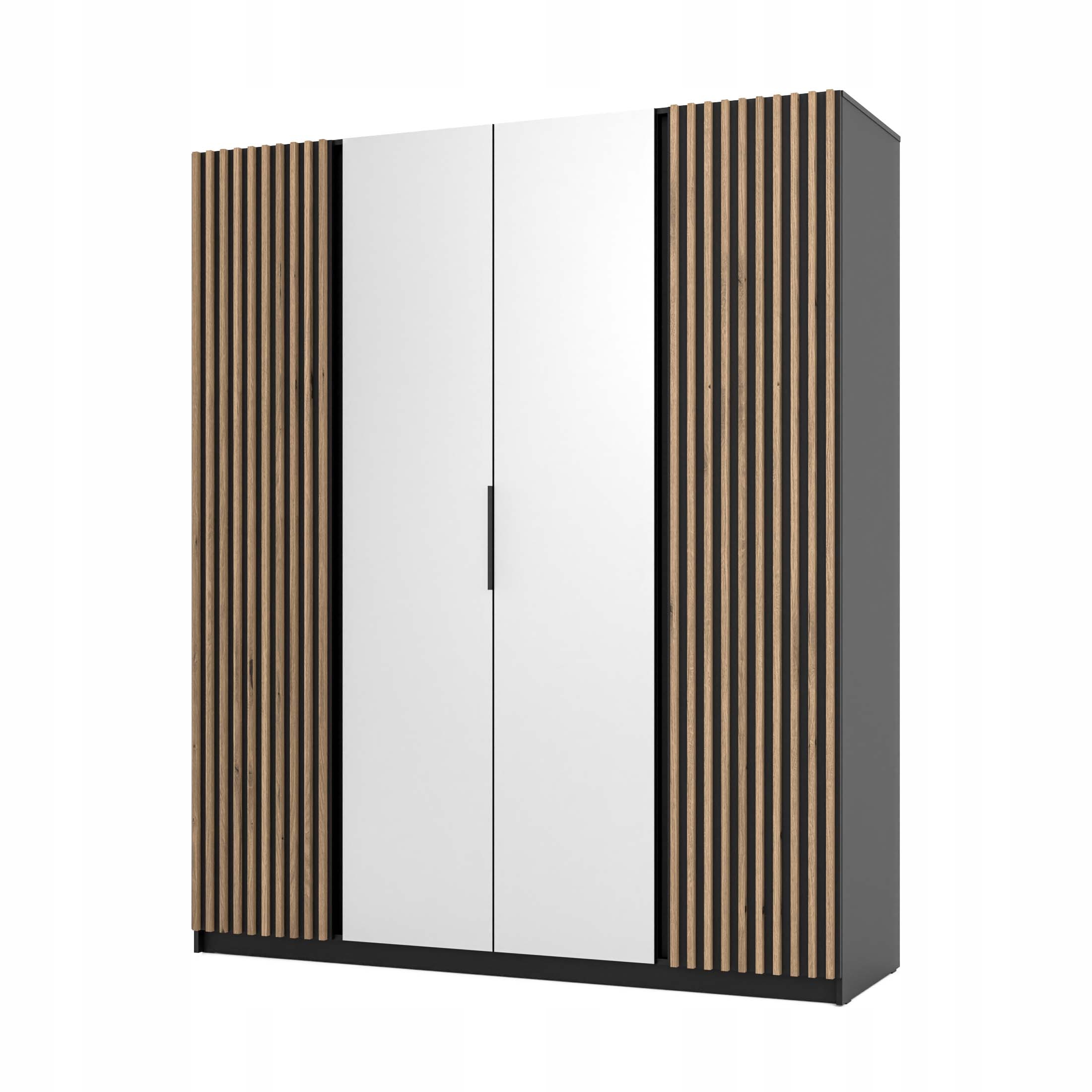 Skříň do ložnice 4-dveřová se zrcadlem a lamelami Dravero Bl/bl-ev 2LAM 2L