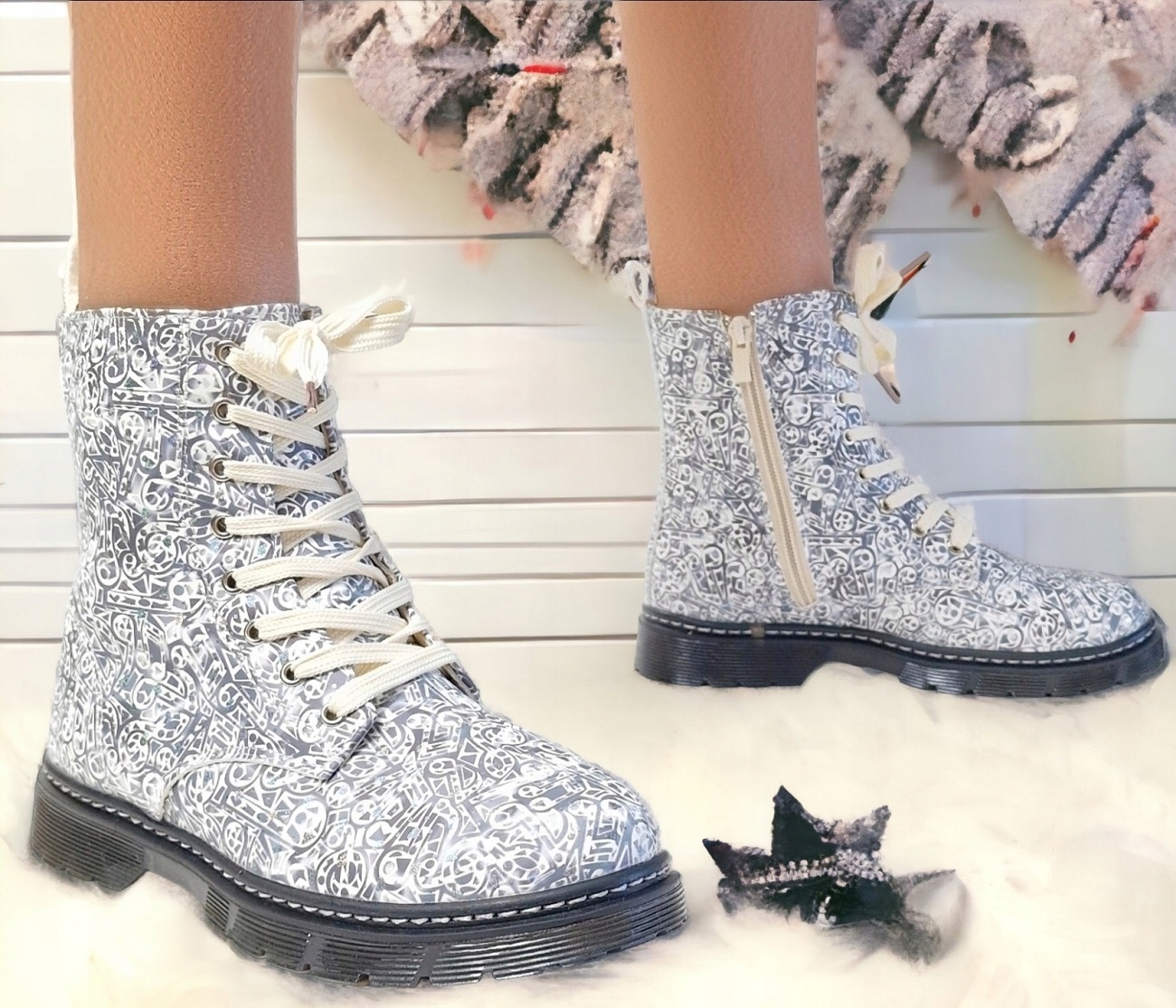 Śniegowce Futerko Szare Botki Dziewczęce Ocieplane Kozaczki Zamek *32* Płeć dziewczynki