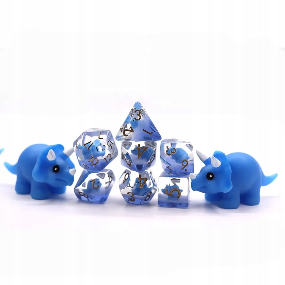 TRÓJROGA OPOWIEŚĆ TRICERATOPSA ZESTAW 7 EPOKSYDOWYCH KOSTEK KOŚCI RPG Liczba ścian 4 6 8 10 12 20