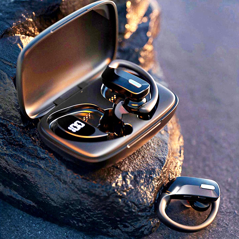 SŁUCHAWKI BEZPRZEWODOWE DOUSZNE SPORTOWE BLUETOOTH 5.3 + EDR POWERBANK LED Regulacja głośności tak