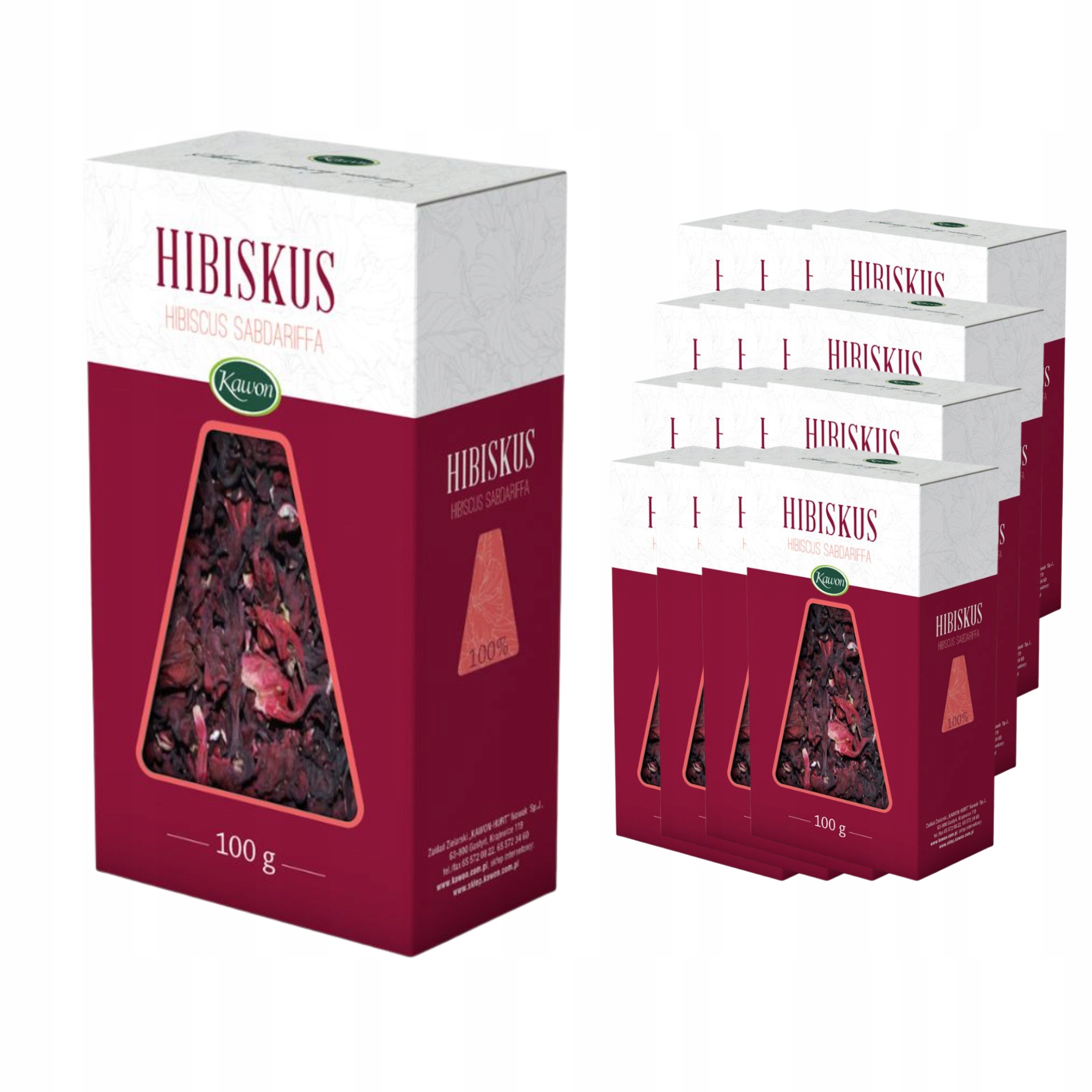 Hibiskus Zioła Całe Suszone Kwiaty Kawon 100 g Zestaw x12 szt.