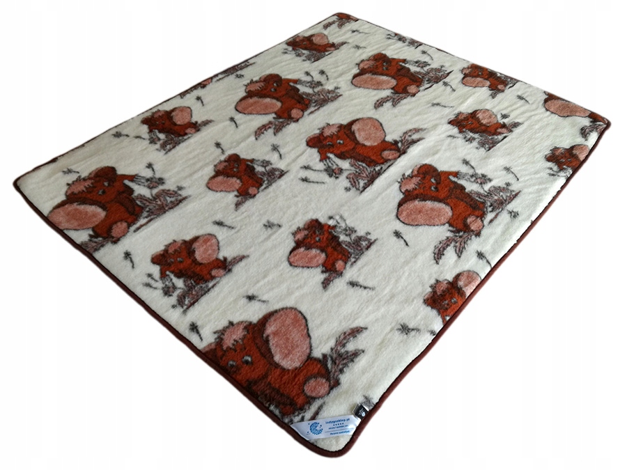 Vlněná Deka 180x200 Merino Australský Vzor Sloni Pléd Přehoz