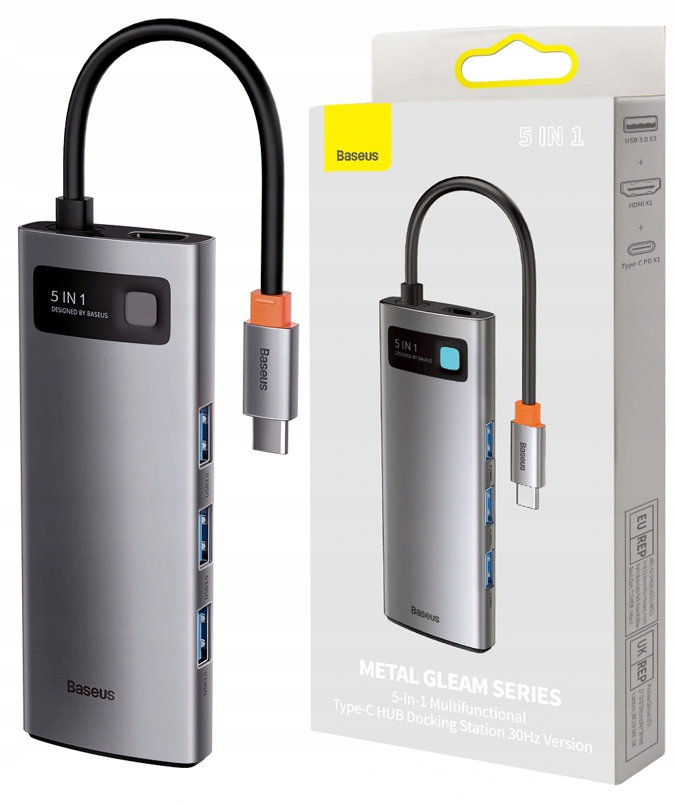 Baseus Hub Adaptér Dokovací Stanice Rozdělovač 5v1 Usb-c 3xUSB Hdmi Pd 100W