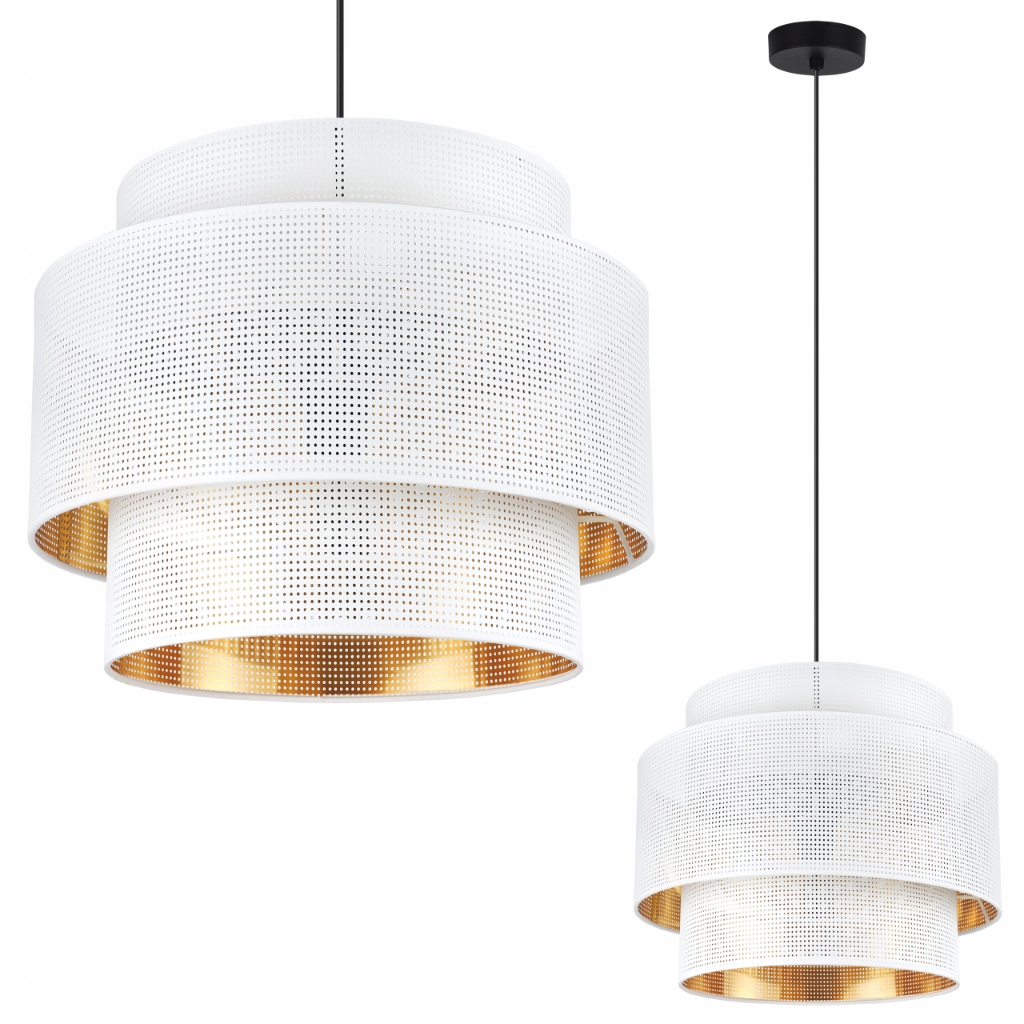 Závěsná Stropní Lustrová Lampa S Bílo-zlatým Stínítkem Z Glamour Síťoviny