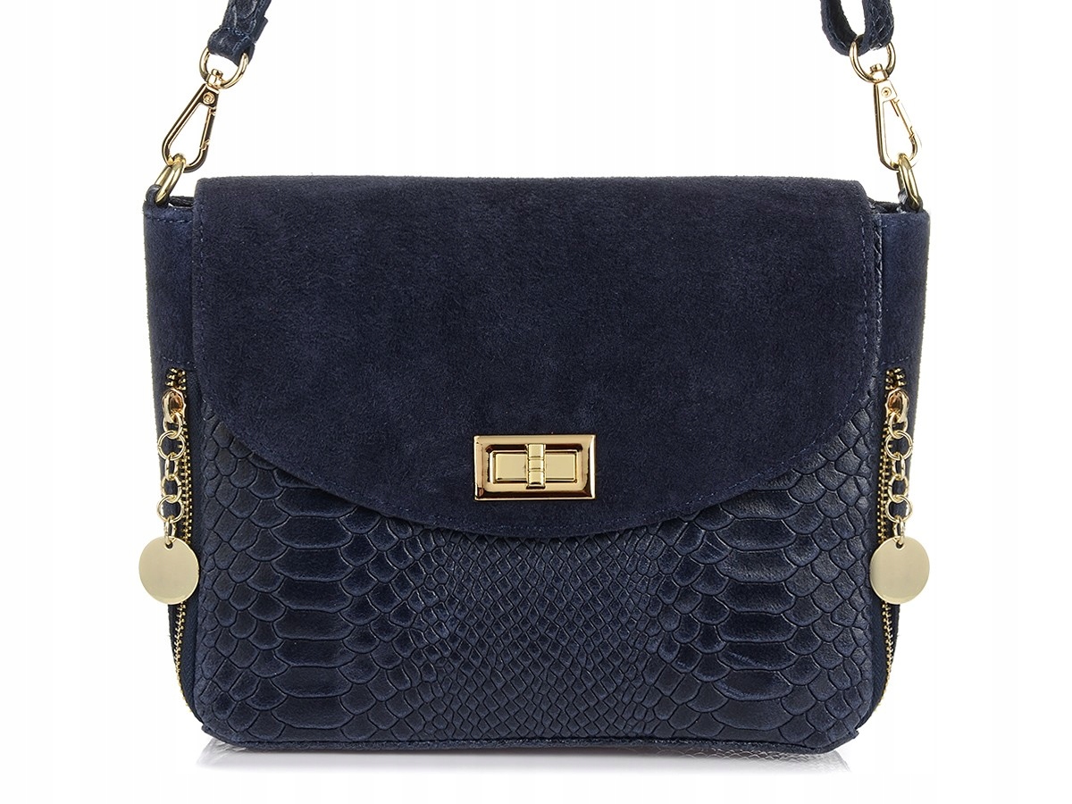Tmavě modrá kabelka přes rameno z elegantní kůže, dámská kabelka, italská kabelka