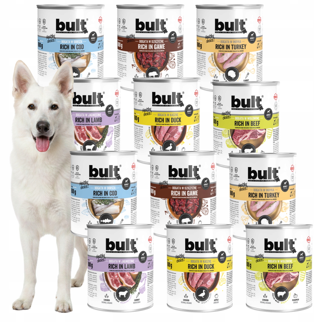 Levně Vlhké Krmivo Pro Psa Bult Plechovky Bohaté Na Chuť MIX Set 12x800g