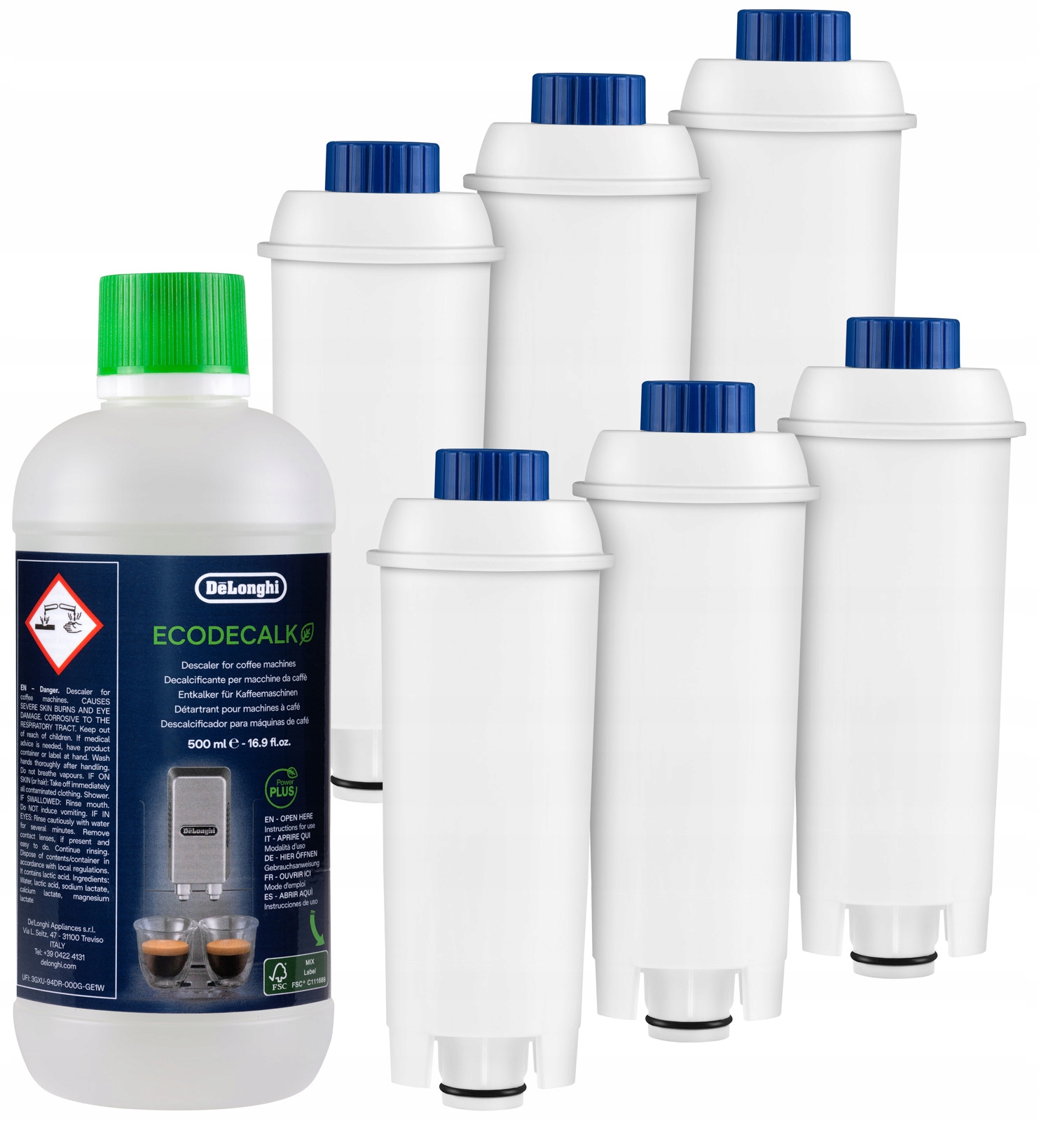 6x Filtr wody do ekspresu Delonghi Odkamieniacz 500 ml Zestaw