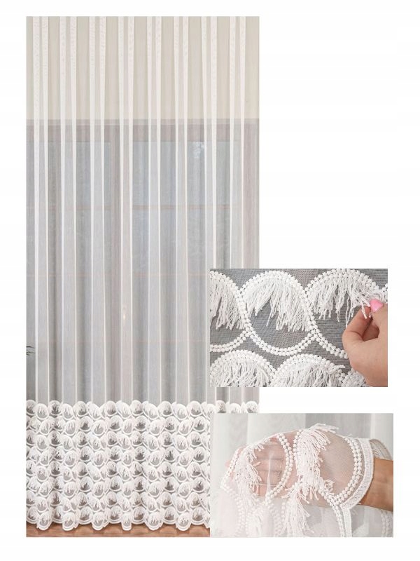 Záclona Moderní Smetanová barva Žakardová výšivka Guipure s páskou 280x270