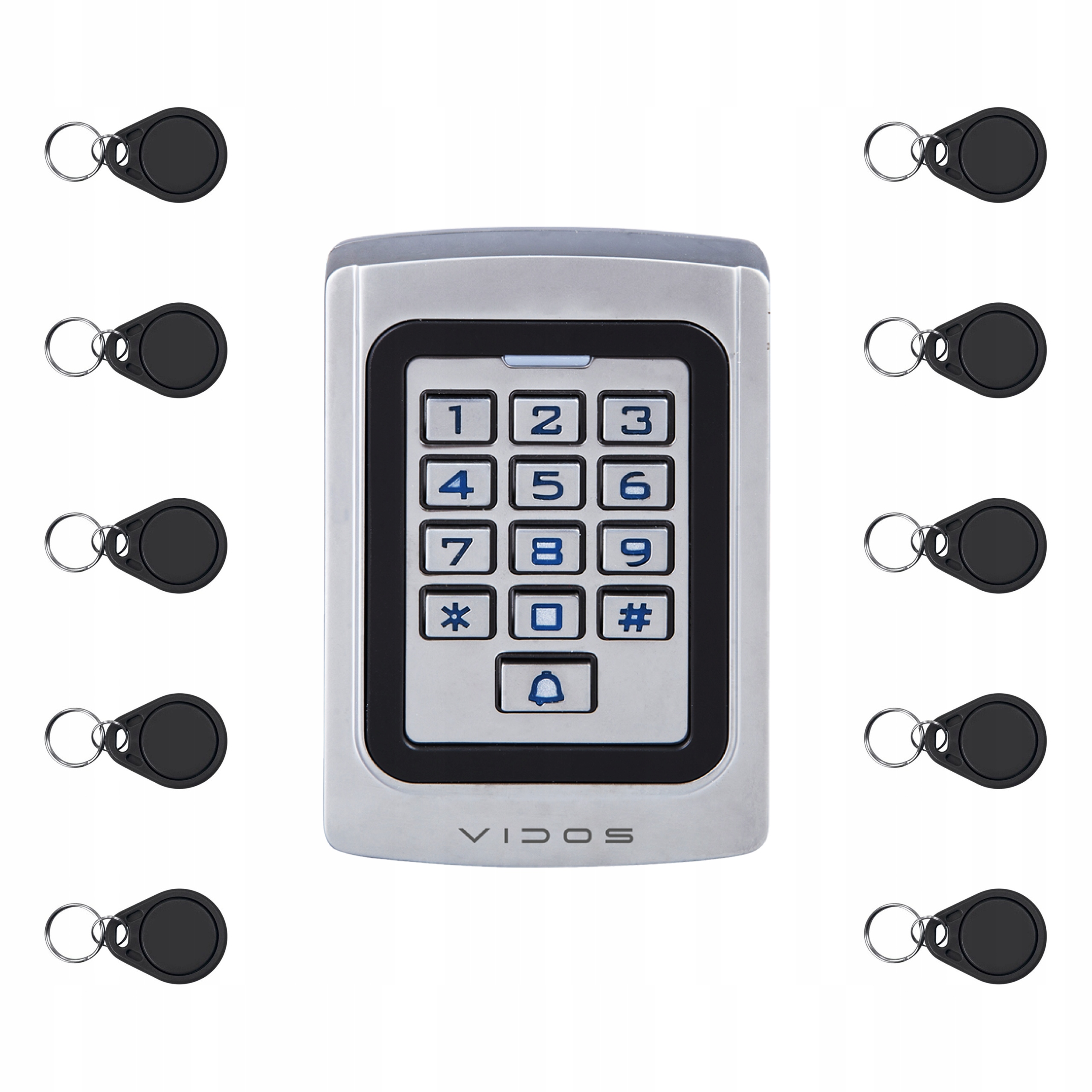 Šifrovací Zámok Vidos ZS41 Wandaloodolný 10 Kusov Rfid Kľúčenok 125 kHz