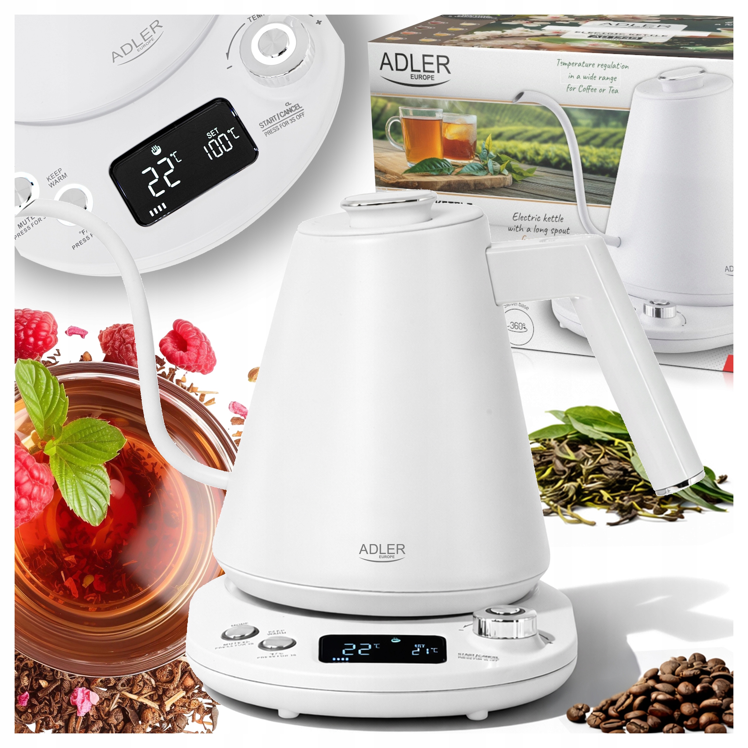 Czajnik Adler Ad 1349 Metalowy z Regulacją Temperatury 1,0L