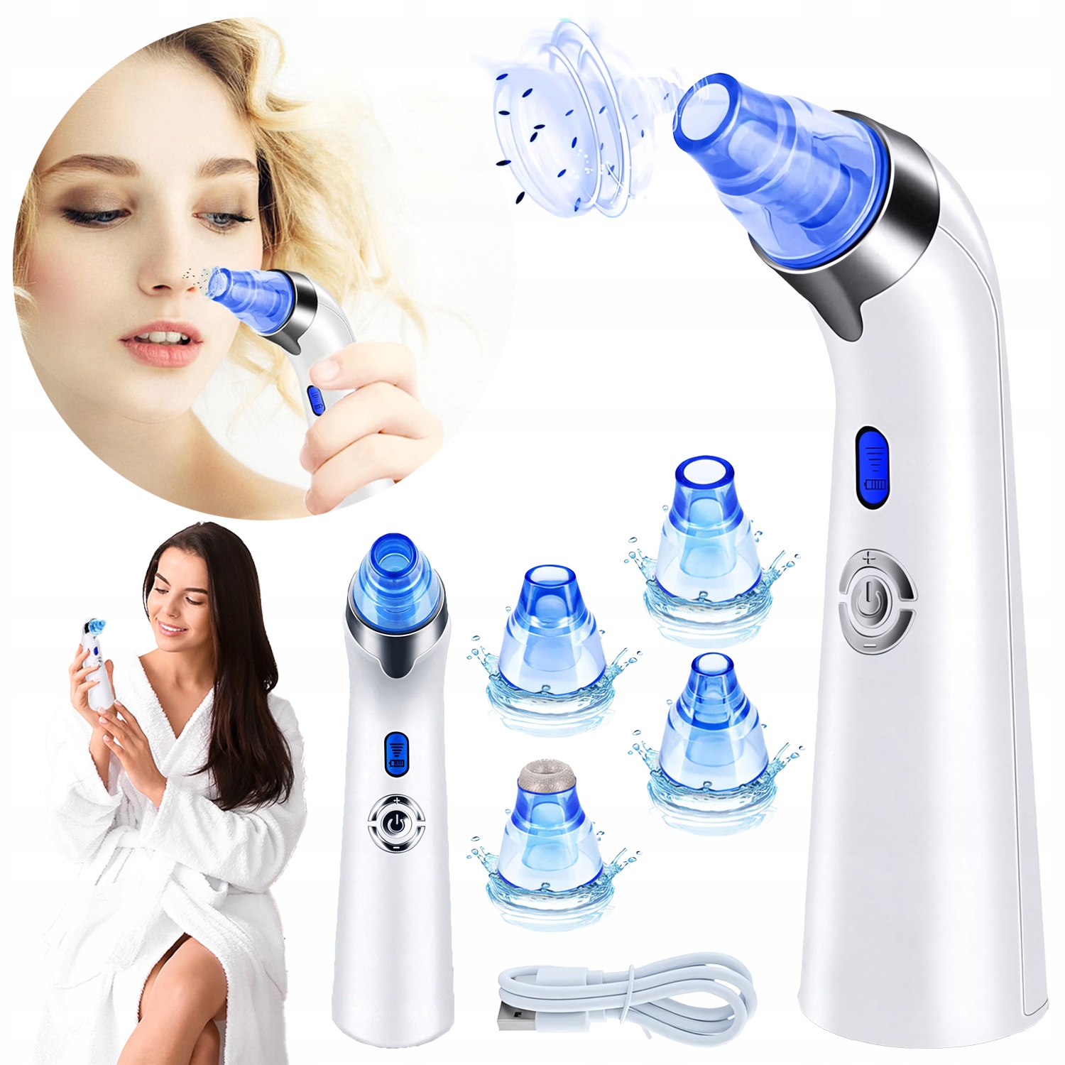 Vysavač Na Černé Tečky Z Pórů Obličeje Led Displej 900 mAh 65 Kpa