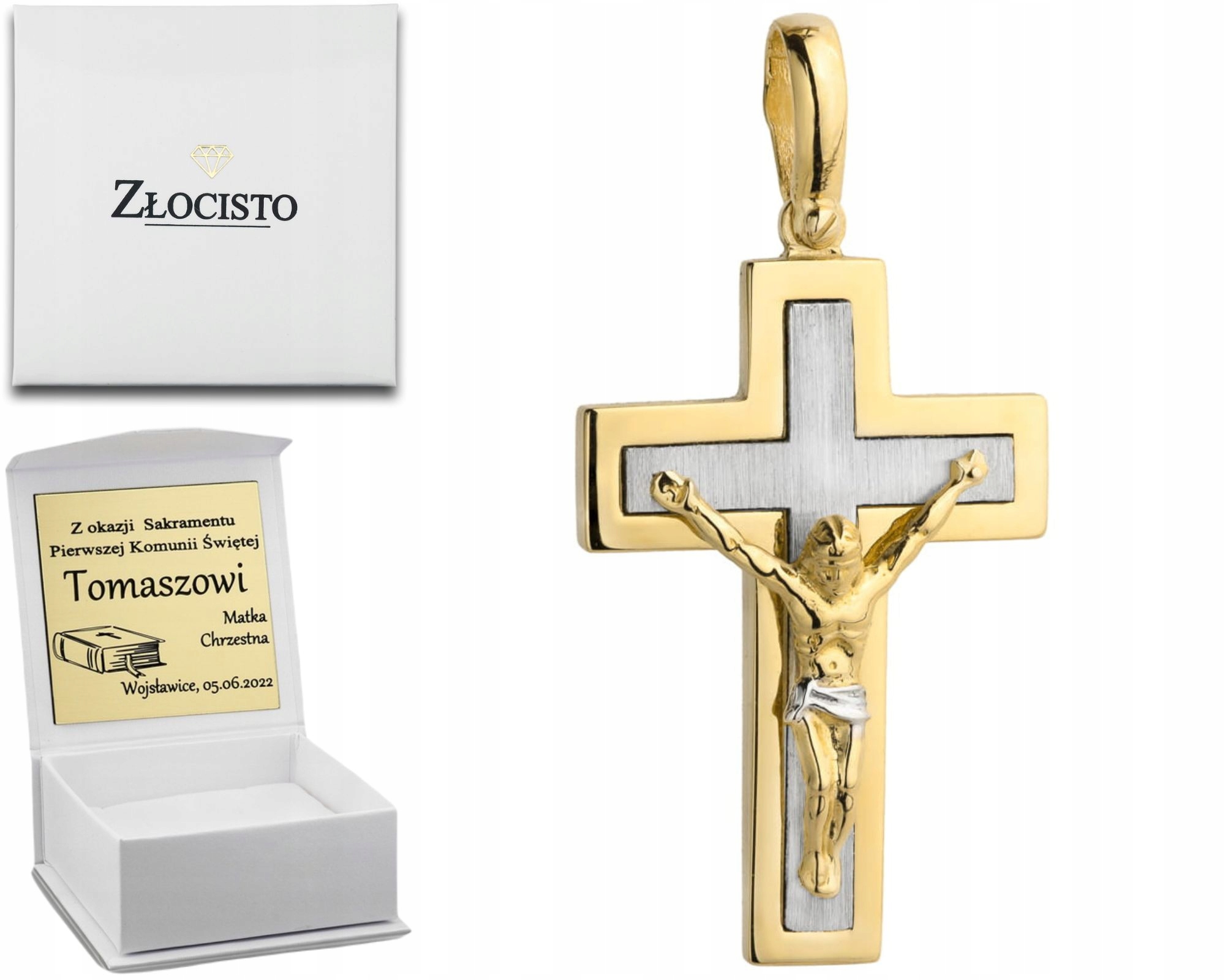 Zlatý Kříž S Obrázkem Ježíše, Velký, Dvě Barvy Zlata, Zlato 585
