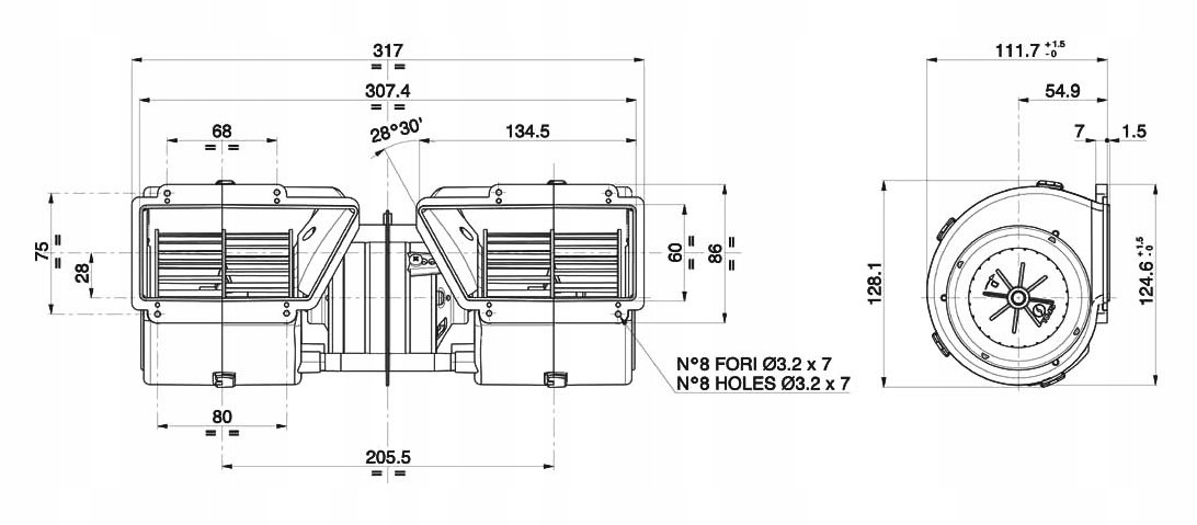DMUCHAWA PODWÓJNA SPAL 005-A45-02 12V 3-SPEED Producent części Spal