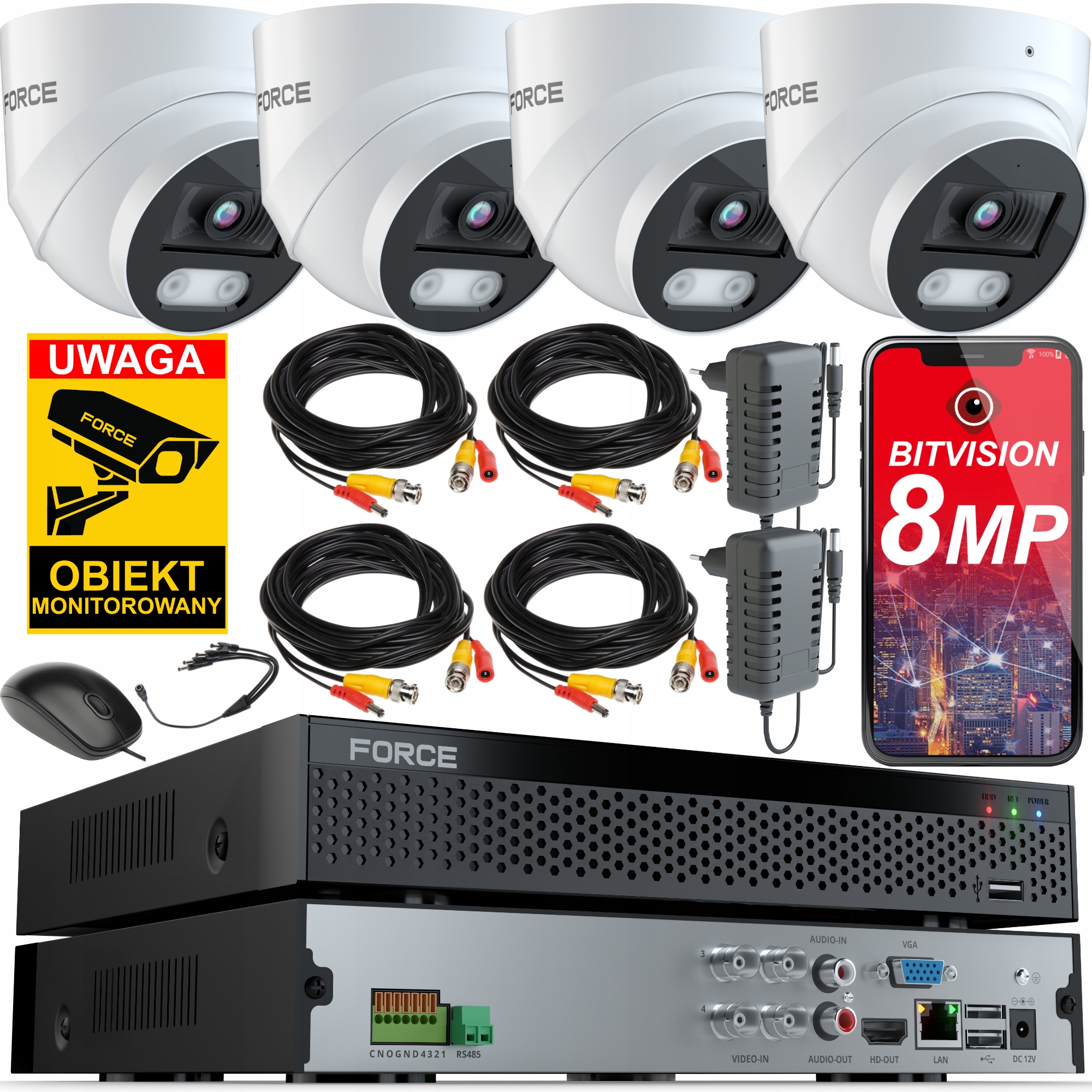 Force Zestaw monitoringu 4x Kamera Kopułkowa Ahd 8MPx 4K, Podgląd