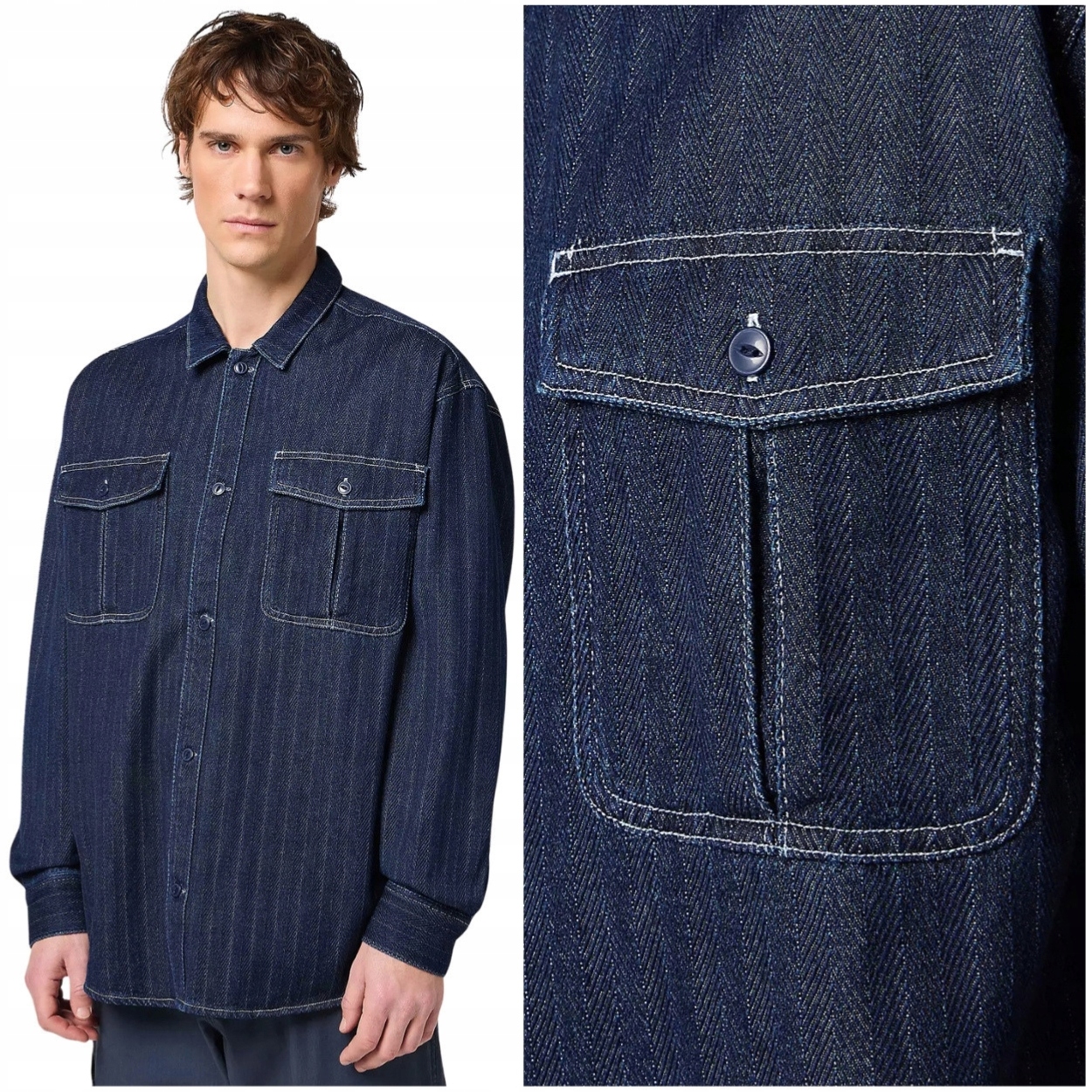 Wrangler Casey Jones Utility Shirt Indigo volná pánská džínová košile M