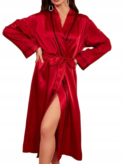 Červený Župan Ze Saténu, Černé Lemy, Dlouhý Saténový Župan