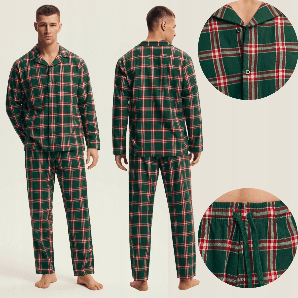 Rozepínací pánské dlouhé flanelové teplé košilové pyžamo horní část 43460 Nut 3XL