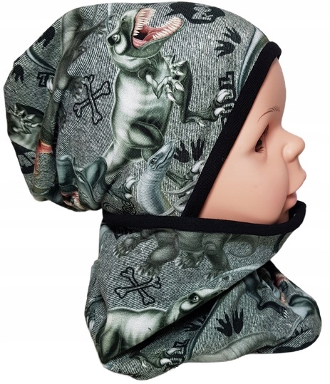 

Jesienna wiosenna czapka komin 52-54 Dinozaury 3